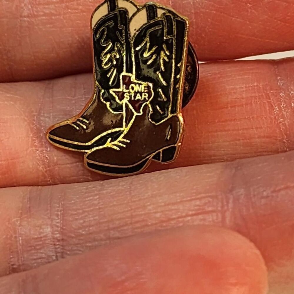 Texas Western Boots Lone Star State Pin Brooch Vintage Brown And Told Tone